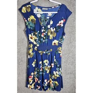 Anthropologie Maeve Evaline Dress Women Small Blue Floral Smocked Waist Pockets